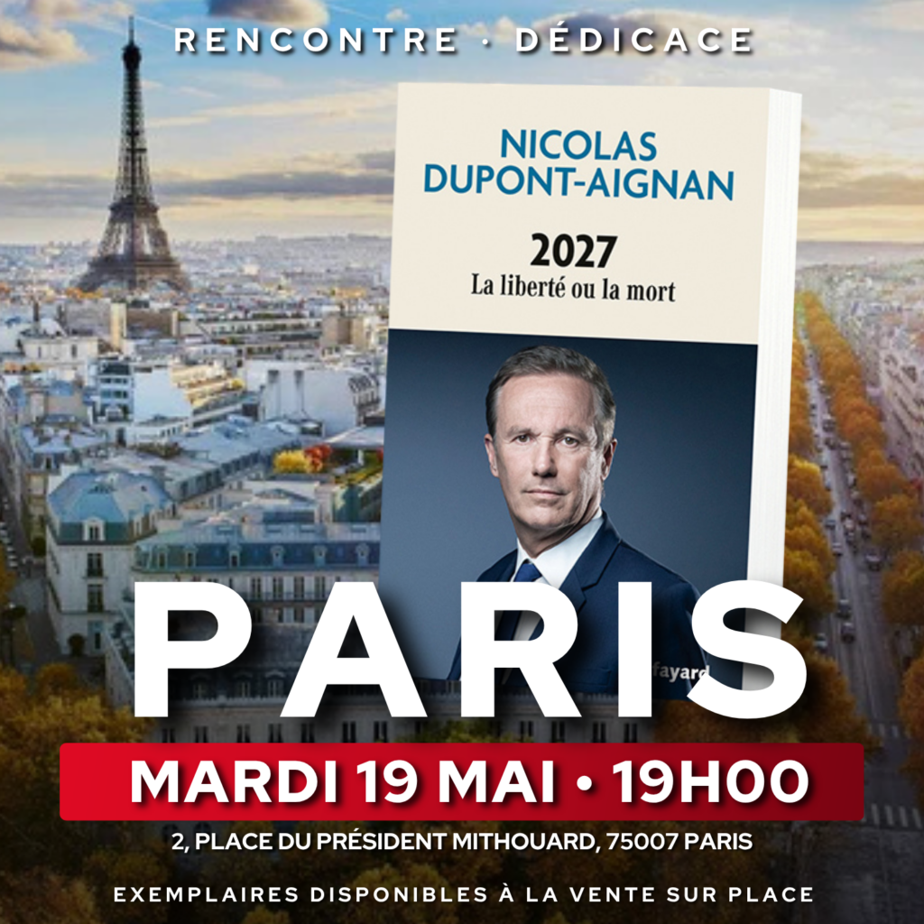 Nicolas Dupont-Aignan en dédicace à Paris le 19/05/26