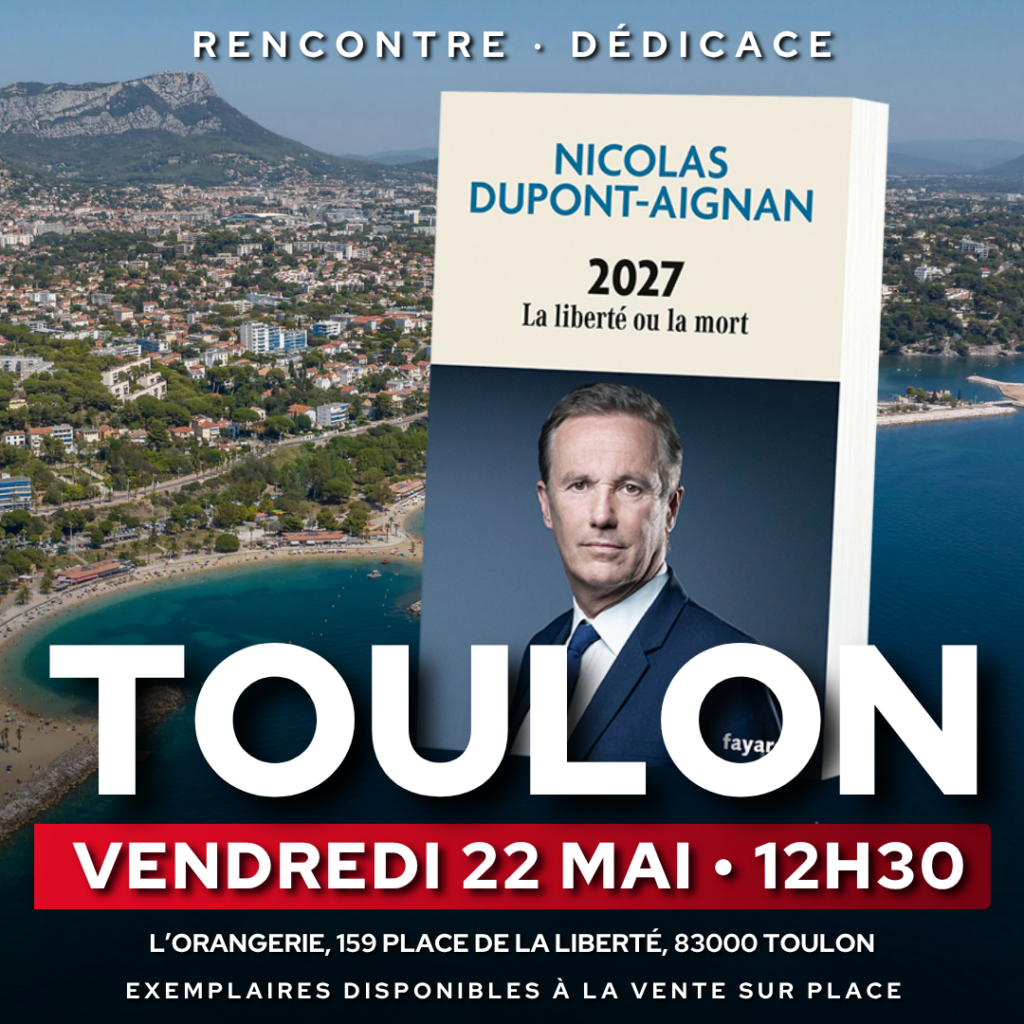 Nicolas Dupont-Aignan en dédicace à Toulon le 22/05/26