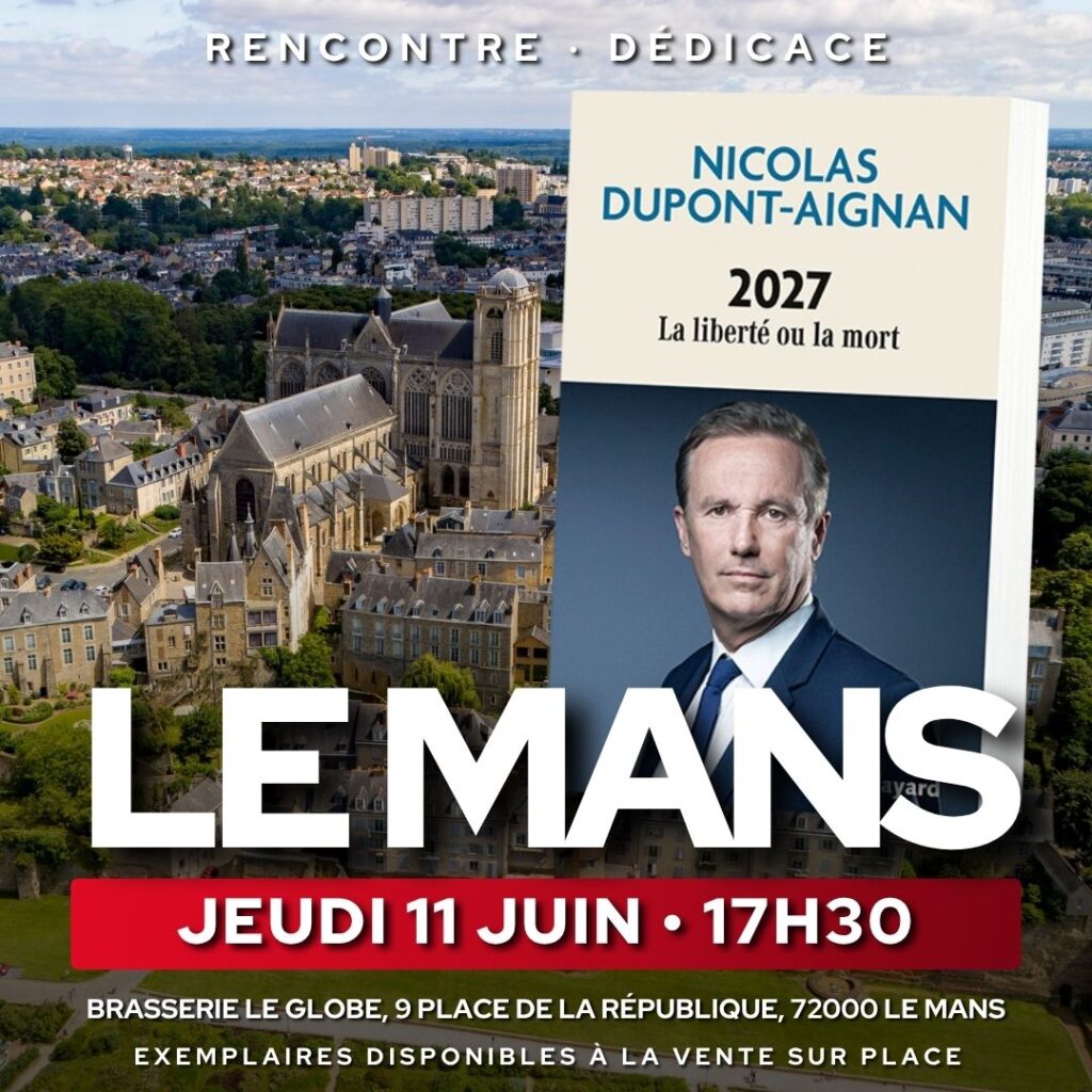 Nicolas Dupont-Aignan en dédicace au Mans le 11/06/26
